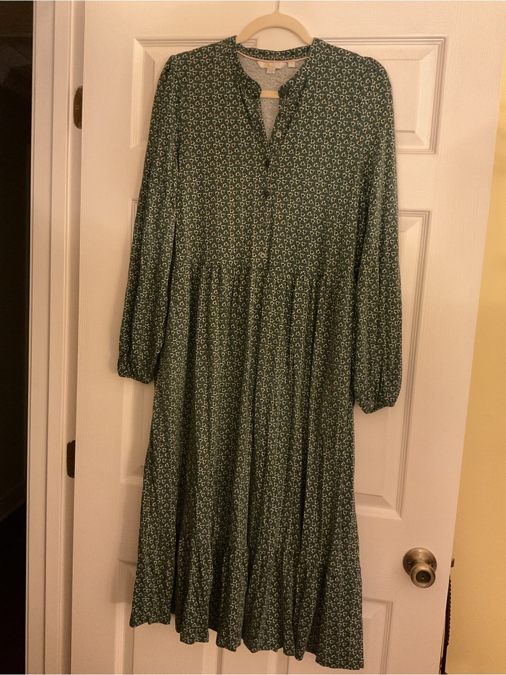 Boden Hunter Green Floral Long Sleeve Tiered Midi Dress US 14R / UK 18R